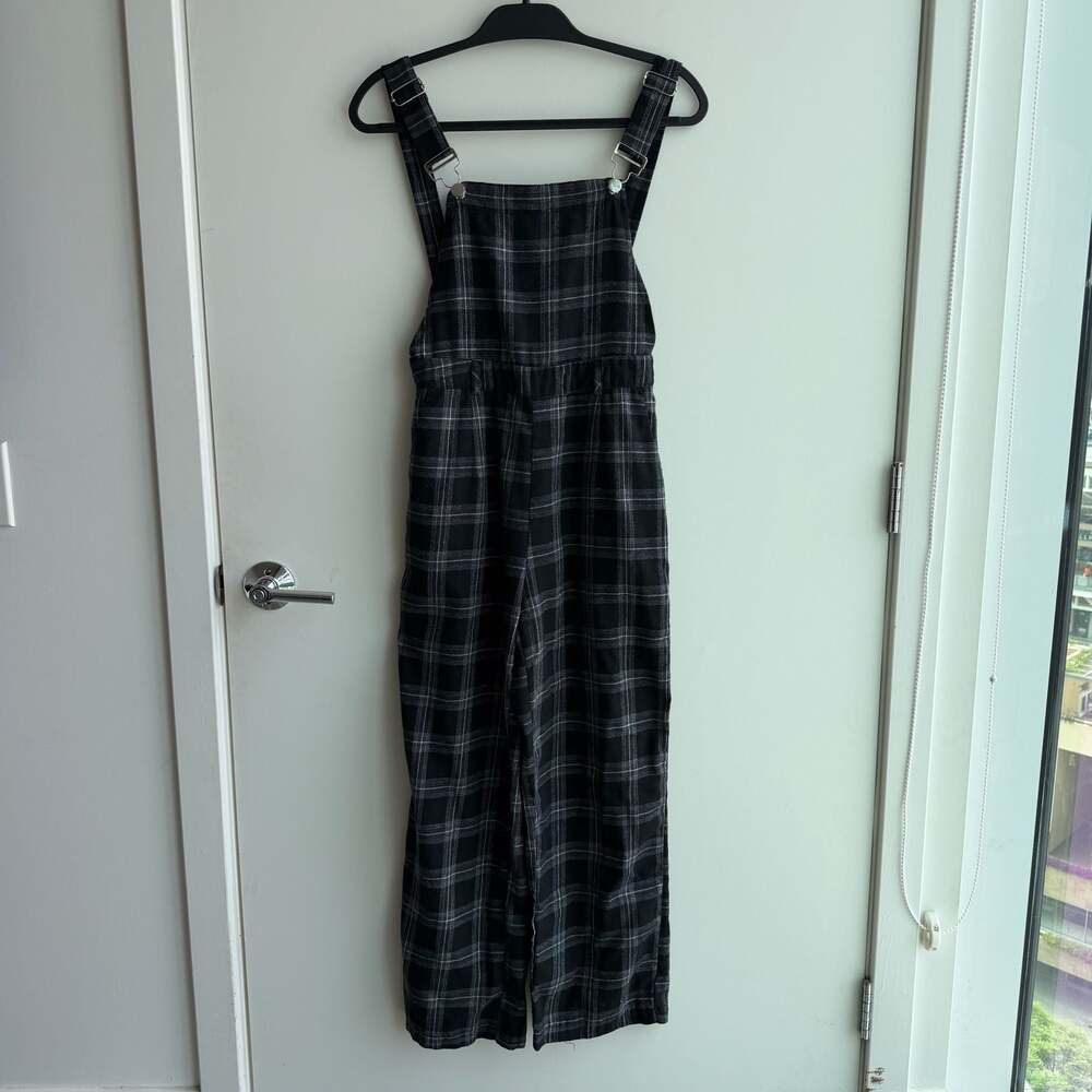 Shein Black and White Plaid Wide Leg Overalls Jumpsuit